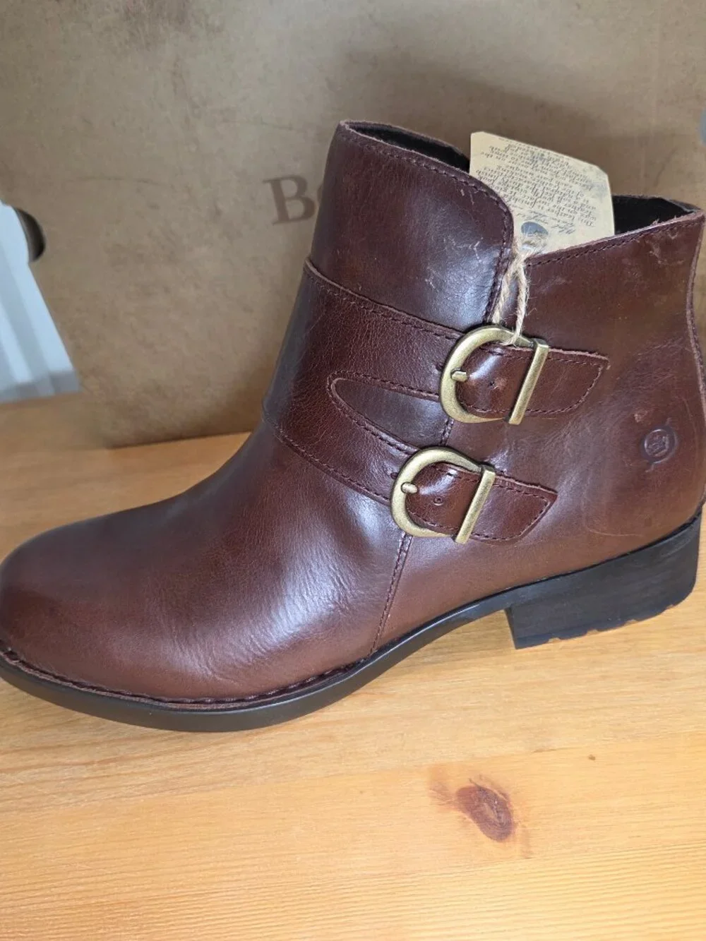 Born Women's Adler F06316 Brown Leather Buckle Zip Up Ankle Boots Booties Sz 8M